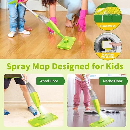 Lullulii Kids Spray Mop, Fun & Functional Toddler Mop Cleaning Set,Real Working Mini Mop, Pretend Play Toy –Includes Spray Bottle,Washable Microfiber Pads, Montessori Kids Cleaning Toy Set -Green thumbnail 6