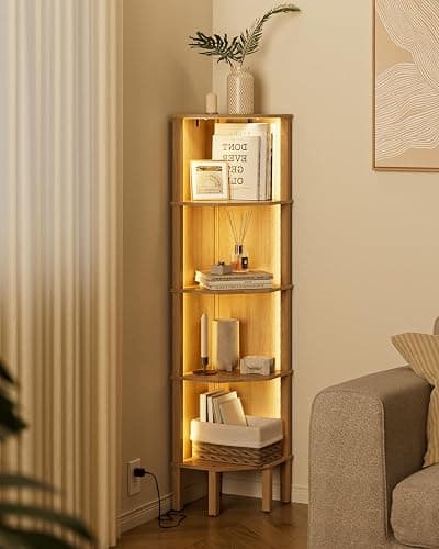 Apetaccat Corner Shelf Stand, 5 Tier Corner Bookshelf with Light,Corner Furniture for Bedroom Display Corner Shelf for Small Space,Wood Shelves with Storage Rack for Living Room,Office,Oak thumbnail 7