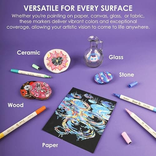 Grabie 24 Colors Acrylic Paint Markers, 12 Pack Dual Tip Soft Brush Acrylic Markers, Water-Based Paint Pens for Paper, Rock Painting, Wood, Glass, Canvas, DIY Craft Art Supplies for Adult & Kids thumbnail 7