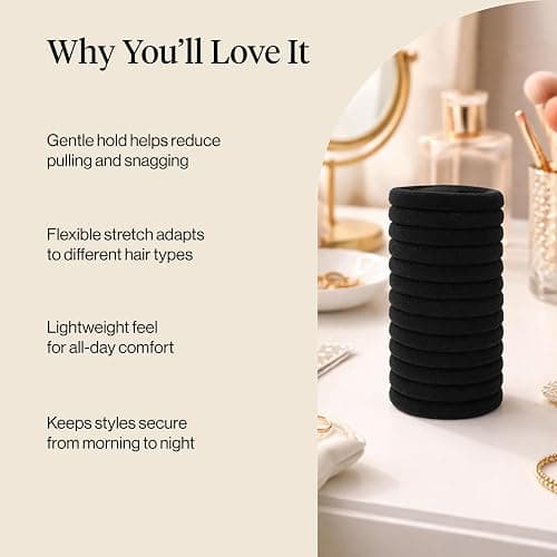 Kitsch Elastic Hair Ties No Damage | Stretchable Hair Bands - Black, 12pcs | Strong All-Day Hold Hair, Rubber Bands For Hair, Ponytail Holders | Hair Accessories for Everyday Use thumbnail 3