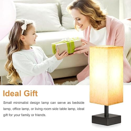 Small Table Lamp for Bedroom - Bedside Lamps for Nightstand, Minimalist Night Stand Light Lamp with Square Fabric Shade, Desk Reading Lamp for Kids Room Living Room Office Dorm thumbnail 5