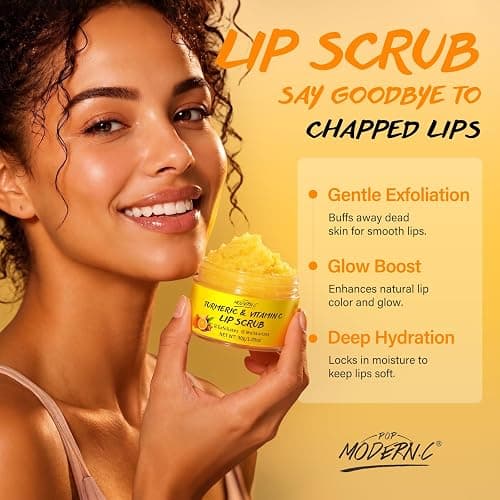 Turmeric Lip Scrub for Dark Lips Vitamin C Lip Scrubber Exfoliator Hydrating Moisturizing Exfoliating Lip Care for Dry Chapped Lips to Remove Dead Skin Smooth Dry Lines with Brush thumbnail 2
