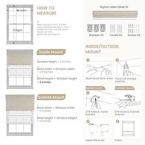 Boolegon Cordless Dual Roller Shades, Jacquard Beige & White, Custom Size | Double Window Shades, Blackout and Light Filtering Shades with Valance, Day and Night Roller Blinds for Home Office Door thumbnail 7