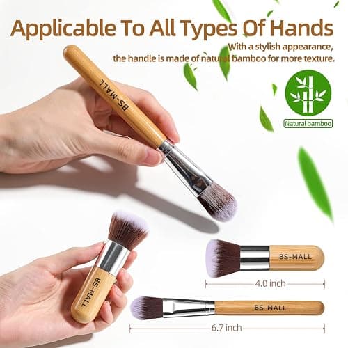 BS-MALL Makeup Brush Set 11Pcs Bamboo Synthetic Kabuki Brush Set Foundation Powder Blending Concealer Eye shadows Blush Cosmetics Brushes with Organizer Bag & Makeup Sponge (style, Count, 12) thumbnail 3