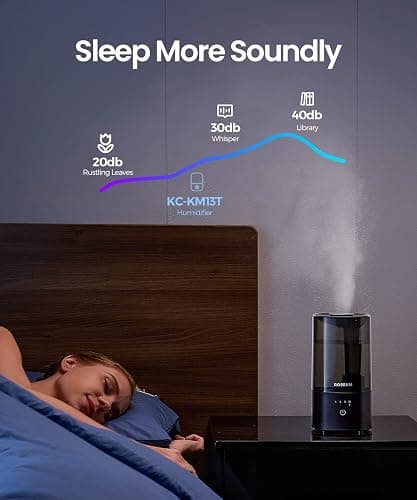 ROSEKM Humidifiers for Bedroom, 2.0L Cool Mist Humidifier for Home Plant and Baby Nursery, Quiet Ultrasonic Humidifier with 360° Nozzle, Auto Shut-Off, Filterless, Black thumbnail 6