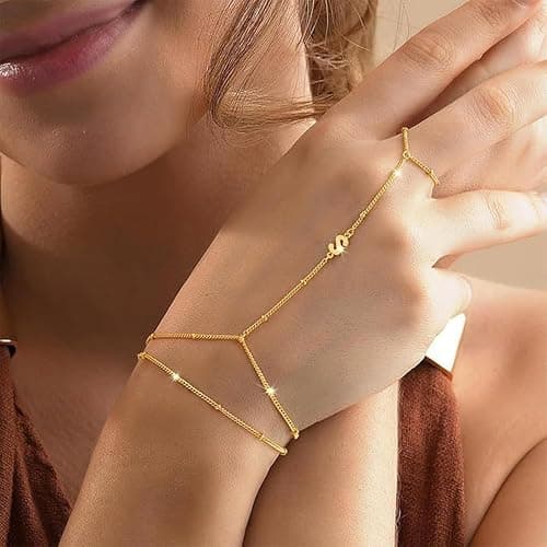 Hand Chain Bracelet for Women Dainty Gold Initial Bracelets Ring Bracelet Hand Chain Hand Jewelry Christmas Gifts for Women Trendy 2025 thumbnail 3