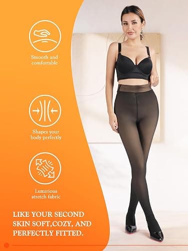 DORALLURE Fleece Lined Tights Women, Skin Colored Winter Thermal Leggings Fake Translucent Warm Pantyhose thumbnail 2