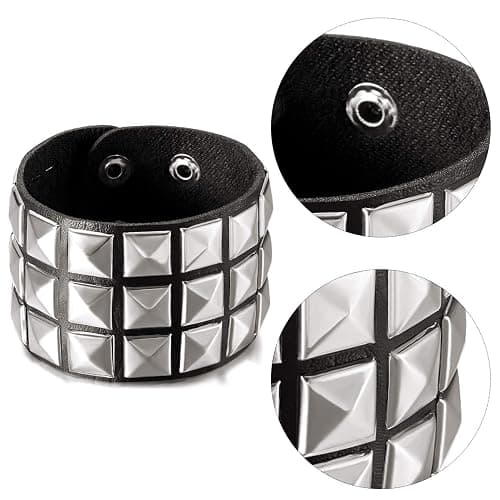 Hicarer 3 Pieces Halloween Leather Punk Bracelet for Men Women 80s Goth Rock Wristband Cuff Bangle Unisex Party Accessories thumbnail 3