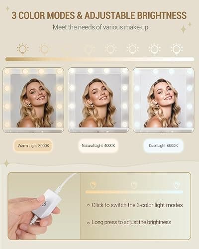 Hzuaneri Toeletta da Trucco con 10 Luce LED, 3 Colori, Luminosità Regolabile, Grande Specchio HD, 1 Cassetto Grande e 8 Cassettiere Piccole, 9 Vani Portaoggetti Aperti, Bianco-Oro DT35703X thumbnail 5