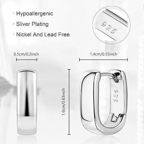 925 Sterling Silver Earrings Small Chunky Silver Earrings for Women Trendy Small Hoop Earrings Silver Hypoallergenic Earrings Small Thick Huggie Hoops Earrings for Jewelry Gifts thumbnail 2