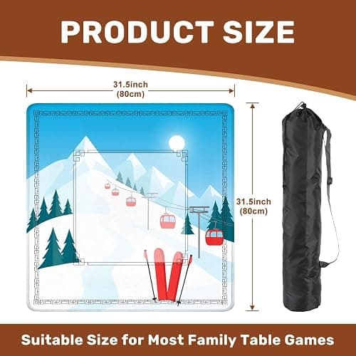 Mahjong Mat for Table Winter Mountain Landscape Pair skis Snow ski Lift 31.5" x 31.5" Non-Slip Noise-Reducing Game Mat Premium Mahjong Accessories for Poker Dominoes Hosting thumbnail 2