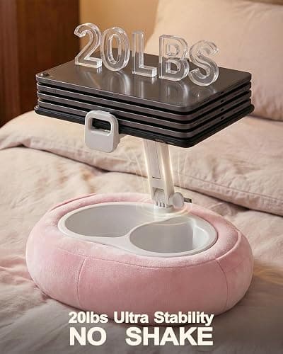 Miledi Tablet Pillow Stand for Bed with 360° Rotating Holder, Pink | Compatible with Kindle, iPad, Phone and Tablet 5" to 12.9", Soft Plush Fabric, with 2 Snack Bowls, for Reading and Relaxing thumbnail 7