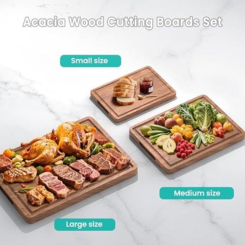 Acacia Wood Cutting Boards Set with Juice Groove & Handles for Kitchen 3-Piece Charcuterie Chopping Board for Meat Cheese Fruits Vegetables thumbnail 4