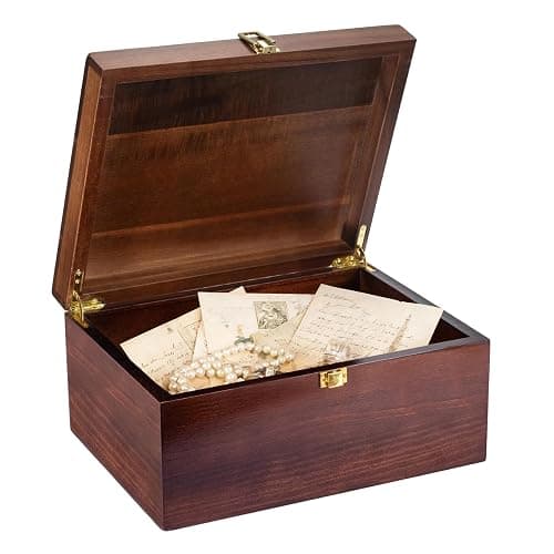 EVA murmure Larger Wooden Memory Wedding Keepsake Boxes With Hinged Lids - Decorative Storage Box With a Hinge Lids For Letter Time Capsule - Wooden Gift Boxes，5.3“*8.6”*11.7“ - Image 1