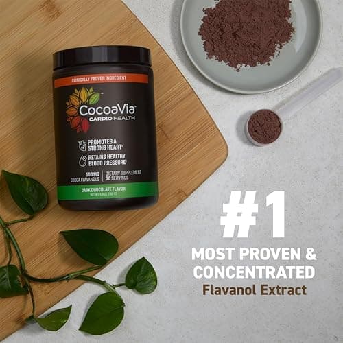 CocoaVia Cardio Health Cocoa Powder, 30 Servings, 500mg Cocoa Flavanols, Support Heart Health, Boost Nitric Oxide, Improve Circulation, Energy, Preworkout, Vegan, Dark Chocolate Cacao - 6.8 Ounce (Pack of 1) thumbnail 2