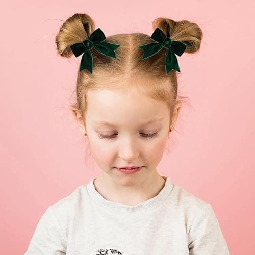 Cute Dark Green Velvet Hair Bow Clips 3" Fall Bowknot Alligator Barrettes Hairpins for Baby Girls,Toddlers, Kids,Teens Christmas Party Dress Accessories Handmade Birthday Gift 2 Pack thumbnail 3