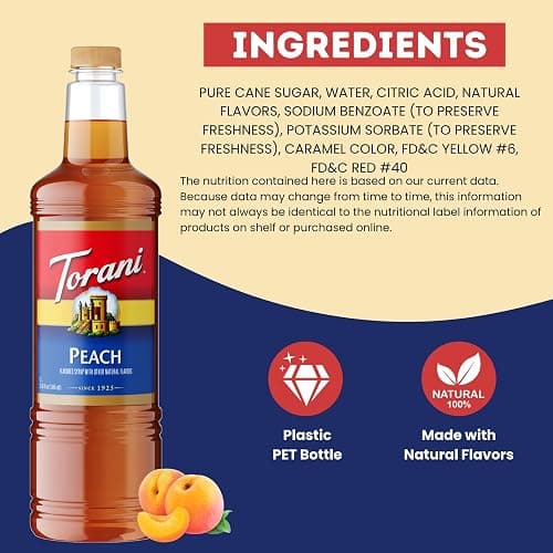 Torani Peach Syrup 1L with Pump Sweet Flavoring for Lemonades, Teas & Drinks thumbnail 6
