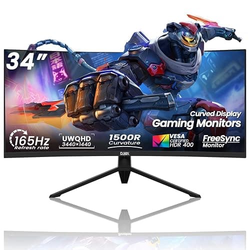 DJiEX 34 Inch Curved Monitor 1500R,165Hz,3440x1440 21:9 UWQHD,Ultrawide Gaming Computer Monitor 21:9,Support Freesync,1ms(MPRT),PIP/PBP, 99% sRGB, HDMI 2.0 & DP 1.4,VESA Mount/Tilt Adjustable-Black - Image 1