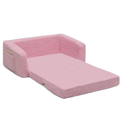 Delta Children Cozee Flip-Out Sherpa 2-in-1 Convertible Sofa to Lounger for Kids, Pink thumbnail 13