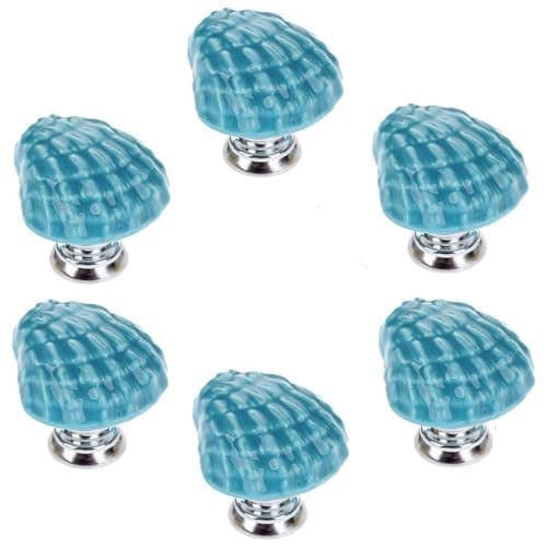 Joyindecor Ceramic Seashell Nautical Drawer Pulls Handles for Kitchen Cabinet Dresser Cupboard Wardrobe, Beach/Ocean Theme Knobs Coastal Dreseer Knobs, Pack of 6 (Blue) - Image 1