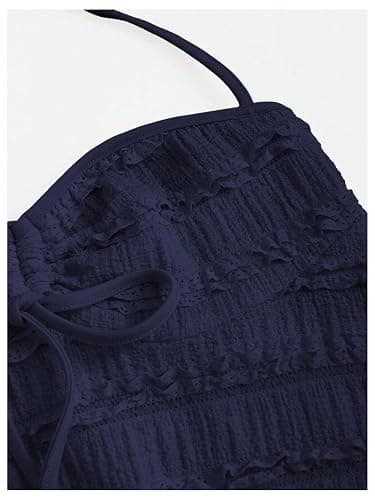 SOLY HUX Women's Peplum Halter Crop Tops Y2K Drawstring Tie Ruched Dressy Casual Spaghetti Strap Cami Top thumbnail 4