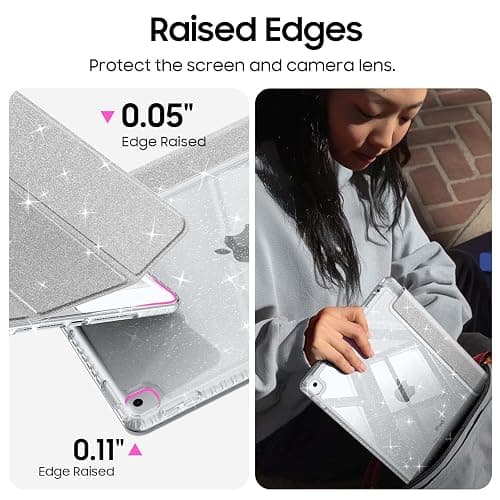 Fintie Slim Case for iPad 9th / 8th / 7th Generation (2021/2020 / 2019) 10.2 Inch - [Built-in Pencil Holder] Glittering Sparkly Shockproof Cover with Shiny Clear Back Shell, Auto Wake/Sleep, Silver thumbnail 7