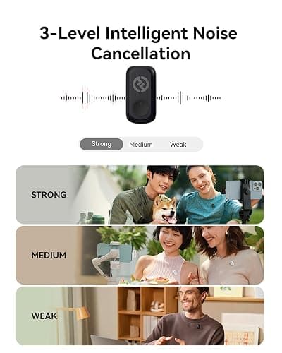 Hollyland Lark A1 Wireless Microphone for iPhone 17/16/15 & Android, 48kHz/24-bit, 3-Level Intelligent Noise Cancel, Magnetic Mini Mic for YouTube, Podcast, Vlogging (Black, 2TX + USB-C RX) thumbnail 3