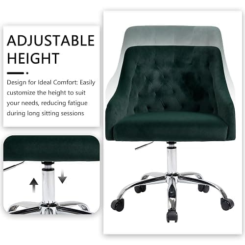 LOVSPATIO Home Office Chair, Velvet Swivel Adjustable Accent Vanity Chair with Arms Nailhead Trim for Bedroom, for to Living Room, Studying, Office (Forest Green) thumbnail 4