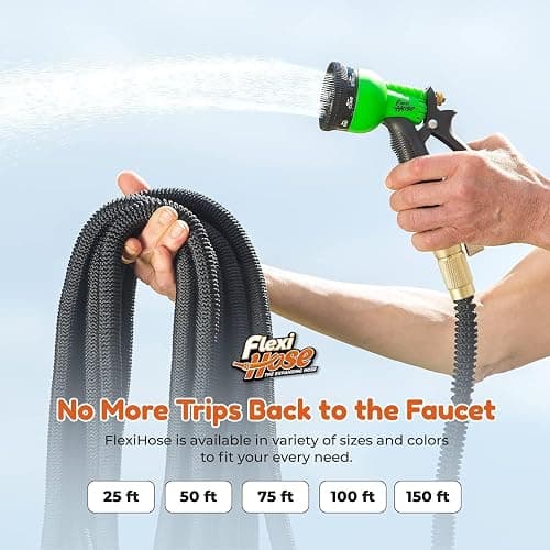 Flexi Hose PLUS with 8 Function Nozzle Expandable Garden Hose, Lightweight & No-Kink Flexible Garden Hose, 3/4 inch Solid Brass Fittings and Double Latex Core, 100 ft Black thumbnail 5