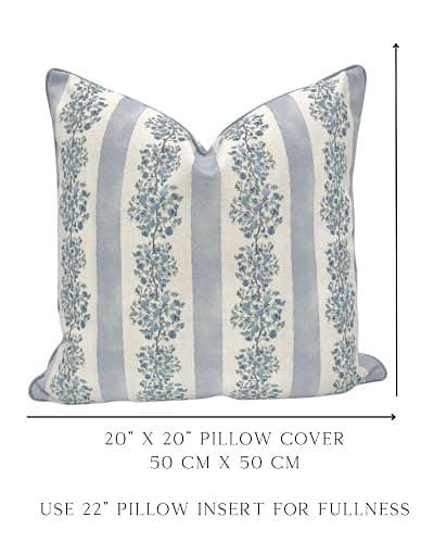 Jillien Harbor “The Juliet” Floral Block Print Pillow Cover – Soft Blue and Off-White Decorative Throw Pillow Cover – Grandmillennial Home Decor, 20" x 20" thumbnail 3