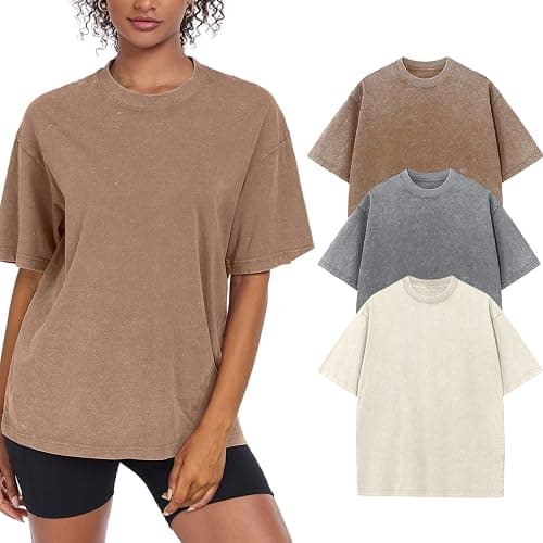Womens Washed Vintage Oversized T-Shirt Casual Baggy Streetwear Boyfriend Tee Workout Short Sleeve Cotton Tops - Image 1