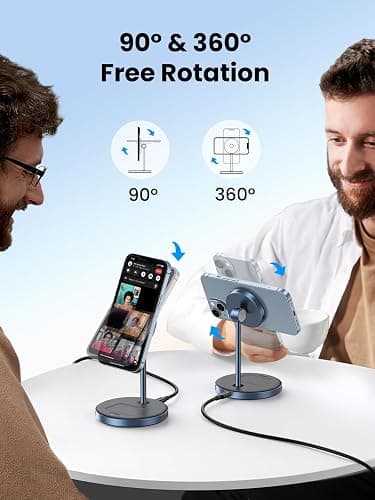 UGREEN MagFlow 2-in-1 Magnetic Wireless Charging Stand Fast Wireless Charger for iPhone 17 16 15 14 13 12 Series and AirPods, MagSafe Compatible Qi Charging Stand with 3 FT USB-C Cable (No AC Adapter) thumbnail 8