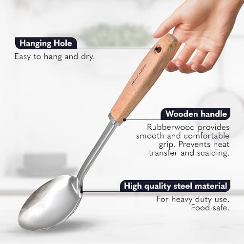 Home Hero Stainless Steel Kitchen Utensils Set - Nonstick Cooking Utensils Set - Heat Resistant Kitchen Essentials & Metal Kitchen Gadgets (10 pcs - Wood and Stainless Steel) | Ergonomic Wood Handle Stainless Steel Kitchen Utensils - Rust-Resistant, Nonstick Safe with Storage Holder (10-Piece) thumbnail 4