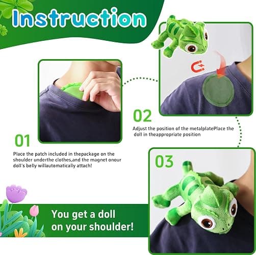 Chameleon Plush Dolls，Girls and Children Chameleon Shoulder Plush，Lizard Cosplay Props Merch Gifts for Women Adults Green thumbnail 4