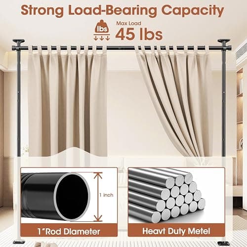 SUNALLY Room Divider Curtain Rod, No Drilling Room Separator for Space Partition Adjustable 4-10ft(H) 28-70inch(W) Heavy Duty Temporary Wall Divider Floor to Ceiling Tension Rod, Black thumbnail 5