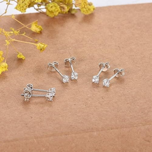 EPIRORA Sterling Silver Stud Earrings for Women Men- 3 Pairs 3mm Tiny Ball Stud Earrings Round CZ Earrings Pearl Earrings Set Cartilage Small Tragus Earrings thumbnail 3