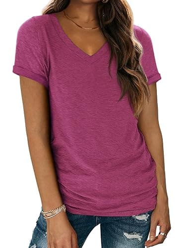 ATHMILE T Shirts Short Sleeve V Neck Tees for Women Fashion Tops Trendy Lightweight Casual Summer Outfits Clothes 2025 Beach - Image 1