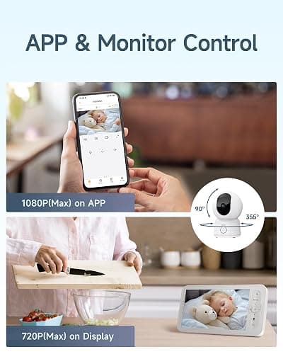 ARENTI 1080P Camara Vigilancia Bebe con Control de 5'' Monitor, 355° PTZ Vigilabebes con Camara con Voz Bidireccional, Detección de Movimiento y Sonido, Visión Nocturna, Sensor Temperatura, Modo VOX - Cam+monitor thumbnail 2