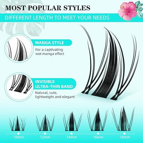 Lash Clusters Kit 168pcs Manga Lash Extension Kit Anime Cluster Lashes Natural Look with Waterproof Lash Bond and Seal Lashes Wet Look Ultra-Thin Invisible Lash Band(Autumn Leaves-Kit,D-10-18mm) thumbnail 3