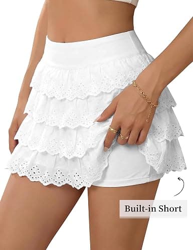 Ruffle Skirt Multi-Layered Lace Mini Skirts for Women Stretchy High Waisted Bloomer Skirts Flowy Skirt 2026 thumbnail 4