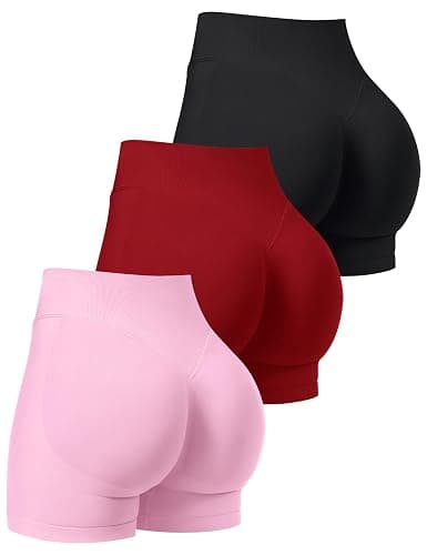 OLCHEE Womens Workout Shorts Seamless Scrunch Butt Lifting 3 Pack Yoga Gym Athletic High Waisted Tummy Control Booty 4.1" - Image 1