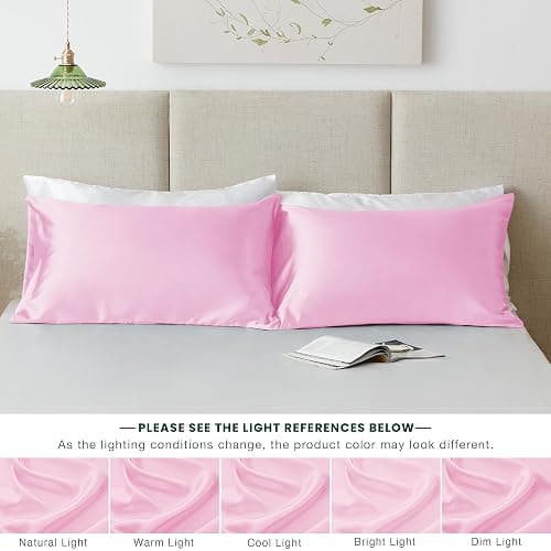 Love's cabin Satin Pillowcase for Hair and Skin (Pink, 20x30 inches) Similar to Silk Pillow Cases, Pillow Cases Queen Size Set of 2 - Satin Cooling Pillow Covers with Envelope Closure thumbnail 7