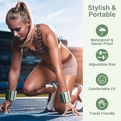Sportneer Wrist & Ankle Weights for Women Men - 1 Pair (1 lb/2 lb Each) | Adjustable Weighted Bracelet Silicone Bangles for Yoga, Dance, Pilates, Cardio, Aerobics, Gym, Pool Exercises and Jogging thumbnail 6