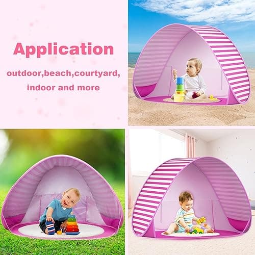 Baby Beach Tent with Pool, UPF 50+ Beach Sun Shelter Outdoor Tent for Aged 36 Months Baby and Kids, Parks and Beach Shade Portable Mini Pool Pink thumbnail 3