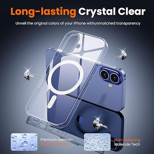 toushion 3 in 1 for iPhone 16 Case Clear with MagSafe, Not Yellowing, Screen Protector*1 Camera Lens Protector*1, Military-Grade Protection for iPhone 16 Phone Case 6.1 inch Clear thumbnail 6
