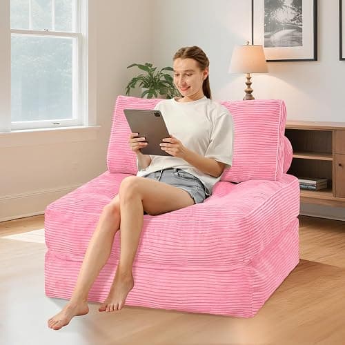 HABUTWAY Folding Sofa Bed, Convertible Sleeper Chair Bed w/Dual-Pillow & Handle, Foldable Floor Sofa Lounge w/Back Support for Living Room, Bedroom, Apartment, Office, Single, Pink thumbnail 3