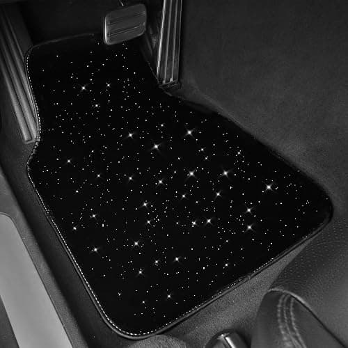 CAR PASS Black Car Floor Mats, Faux Fur Fluffy Carpet Full Set Bling Starry Sky Design Anti-Slip Universal for Girl Cute Women Automotive Cars, SUVs, Trucks, Vans, 4Pcs Black Fuzzy Plush Wool thumbnail 2
