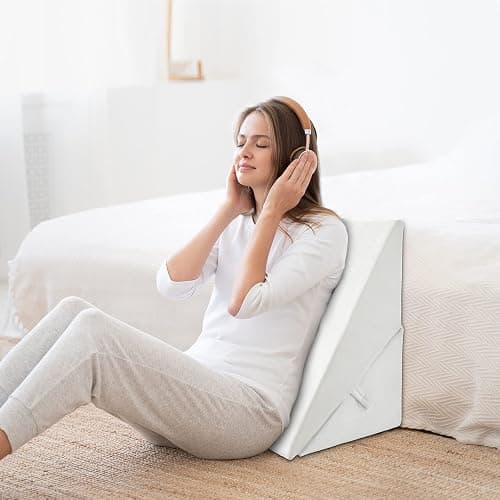 GOPLUS Keilkissen für Bett Lesekissen Bücherkissen zum Relaxen, Memory Foam Bezug Waschbar, Beinkissen Rückenkissen Ergonomisch mit Griff Venenkissen Relaxkissen für Couch Sofa, 58x36x51cm (Weiß) thumbnail 6