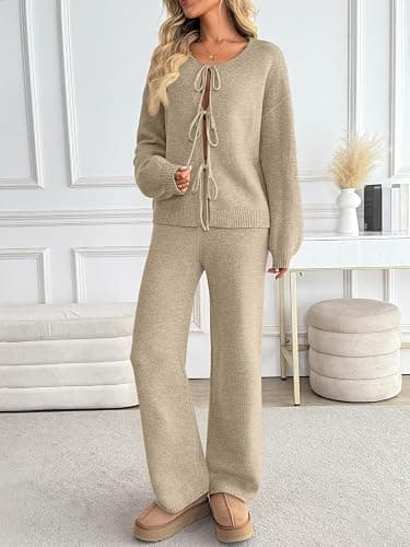 LILLUSORY Womens Lounge Sets 2 Piece Tie Front Oversized Sweater Airport Travel Winter Outfits 2025 Fall Matching Sweatsuit thumbnail 3