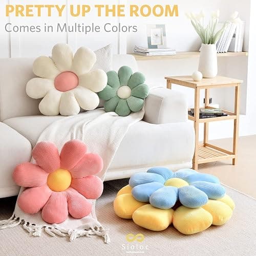 Sioloc flower pillow,flower Shaped Throw Pillow Butt Cushion flower Floor Pillow,Seating Cushion,Cute Room decor & Plush Pillow for bedroom sofa chair(Yellow,23.6'') thumbnail 4